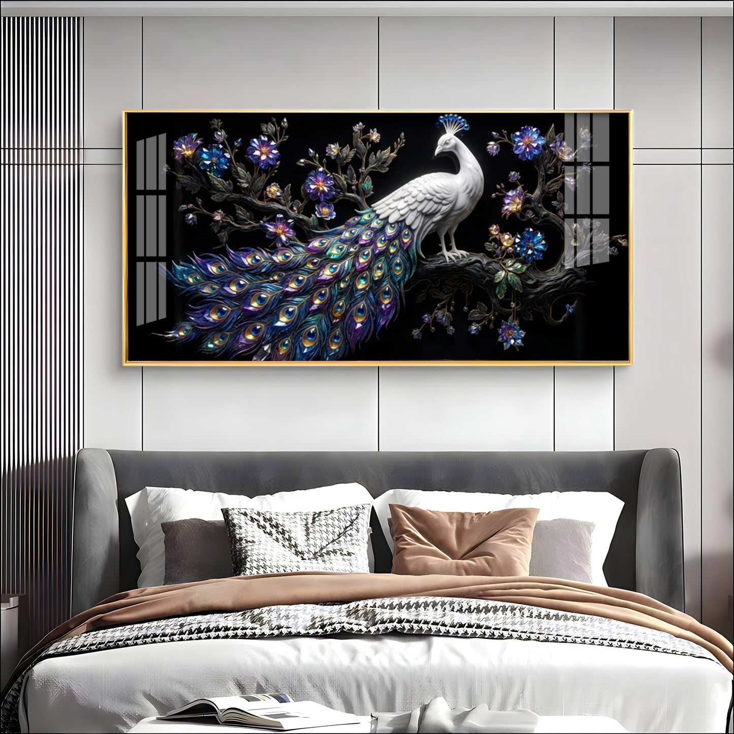 Peacock Perch Premium Acrylic Horizontal Wall Art
