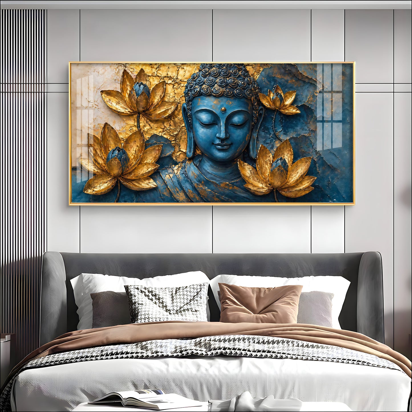 Lord Buddha Surrounded With Lotus Flowers Premium Acrylic Horizontal Wall Art