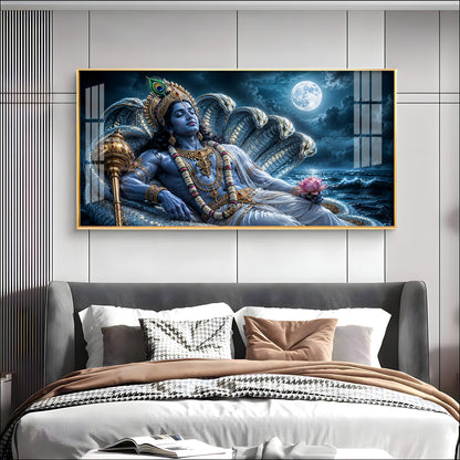 Lord Vishnu With Sheshnag Premium Acrylic Horizontal Wall Art