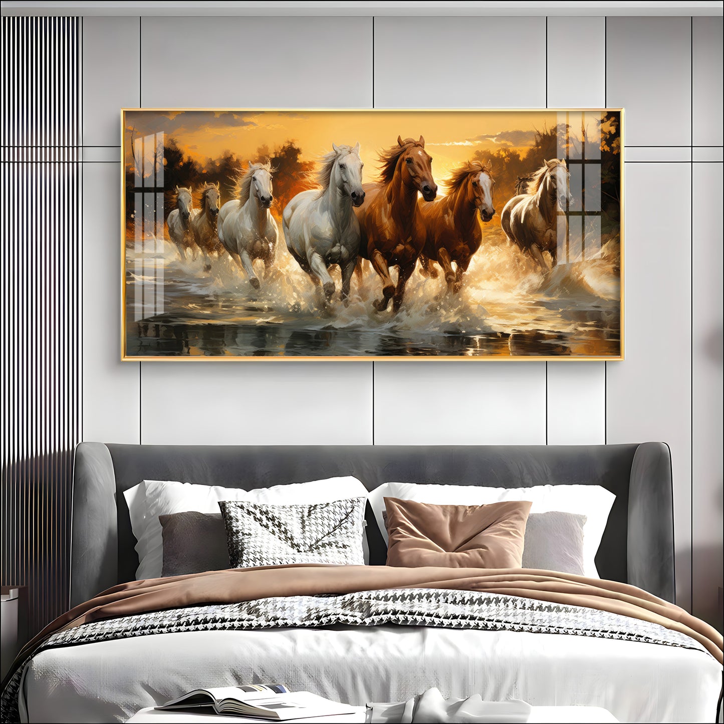 Seven Horses Painting Premium Acrylic Horizontal Wall Art