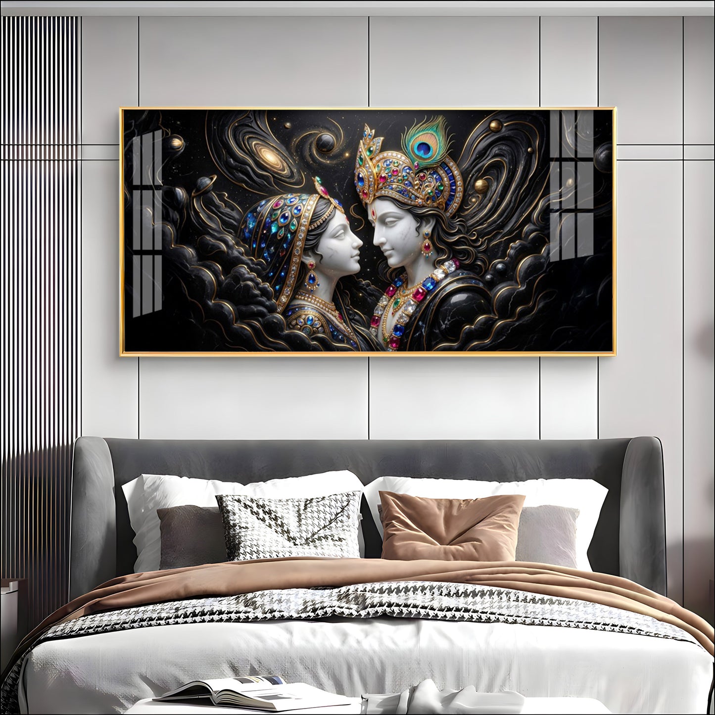 Cosmic Connection With Krishna & Radha Premium Acrylic Horizontal Wall Art