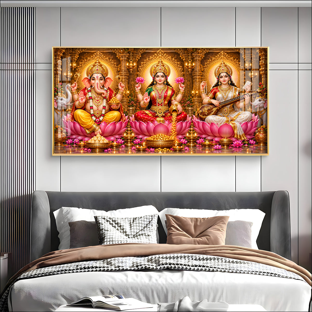 Lord Ganesha, Goddess Lakshmi & Goddess Saraswati Premium Acrylic Horizontal Wall Art
