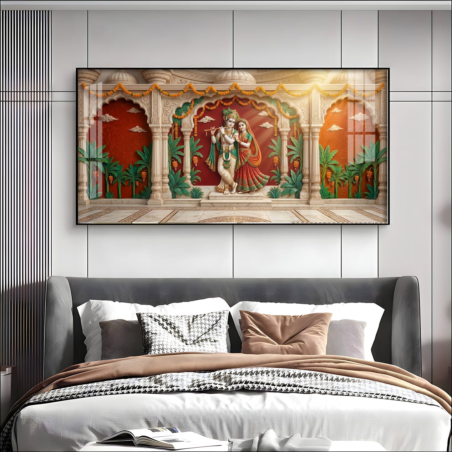 Hindu Deity Krishna With Radha Premium Acrylic Horizontal Wall Art