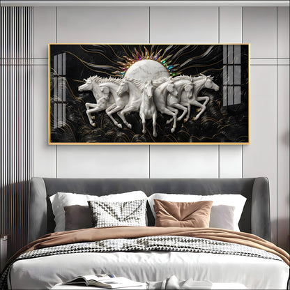 White Running Horses Premium Acrylic Horizontal Wall Art