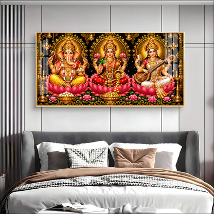Hindu Lord Ganesha, Goddess Lakshmi, and Goddess Saraswati Premium Acrylic Horizontal Wall Art