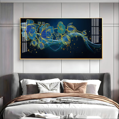 Lotus Flowers In Blue Tones Premium Acrylic Horizontal Wall Art