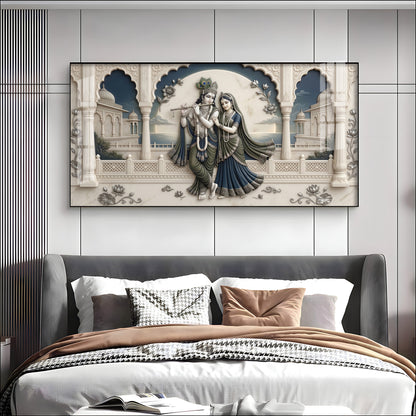 God Krishna With Goddess Radha Premium Acrylic Horizontal Wall Art