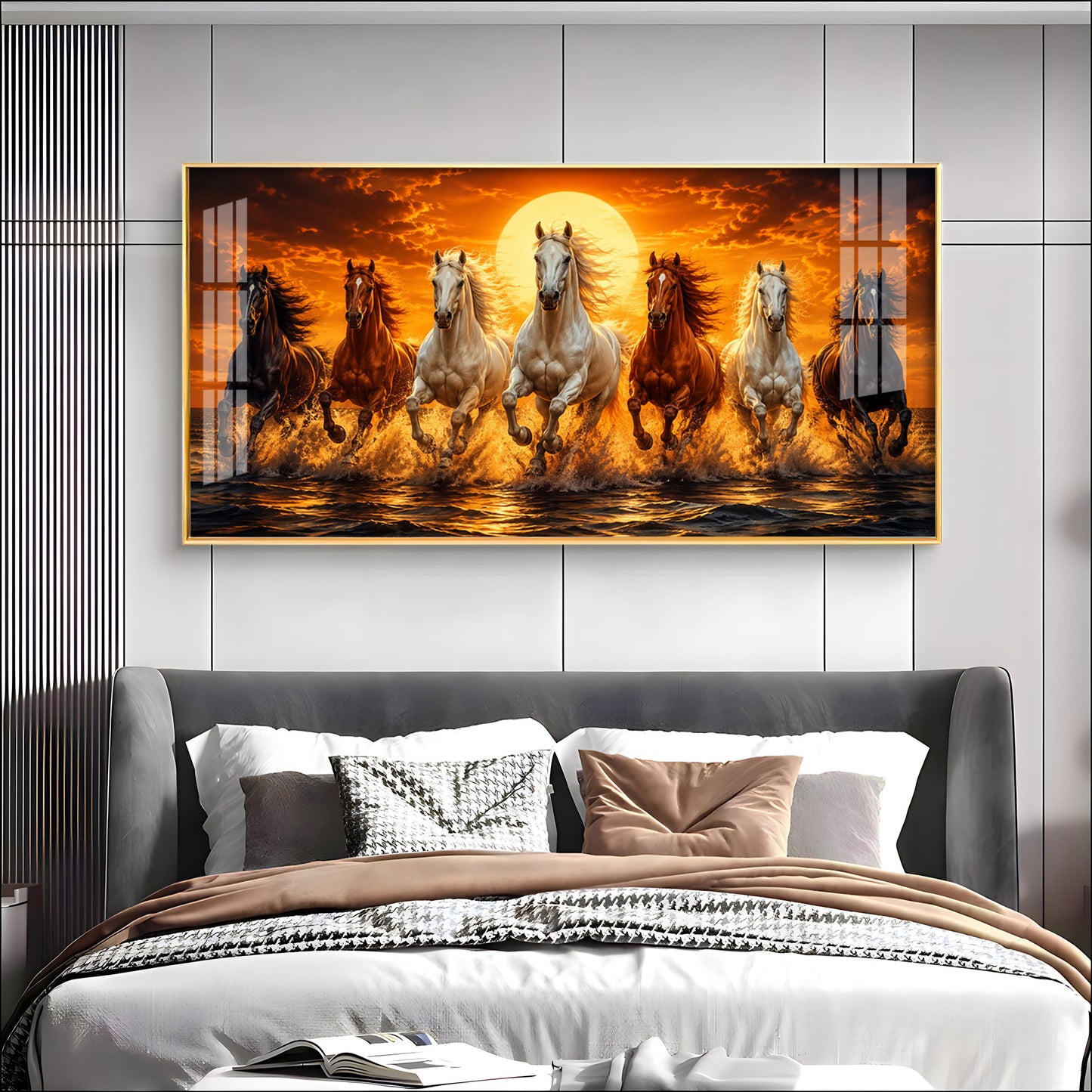 Seven Horses Sunburst Premium Acrylic Horizontal Wall Art