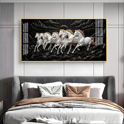 Pure Essence White Seven Horses Premium Acrylic Horizontal Wall Art