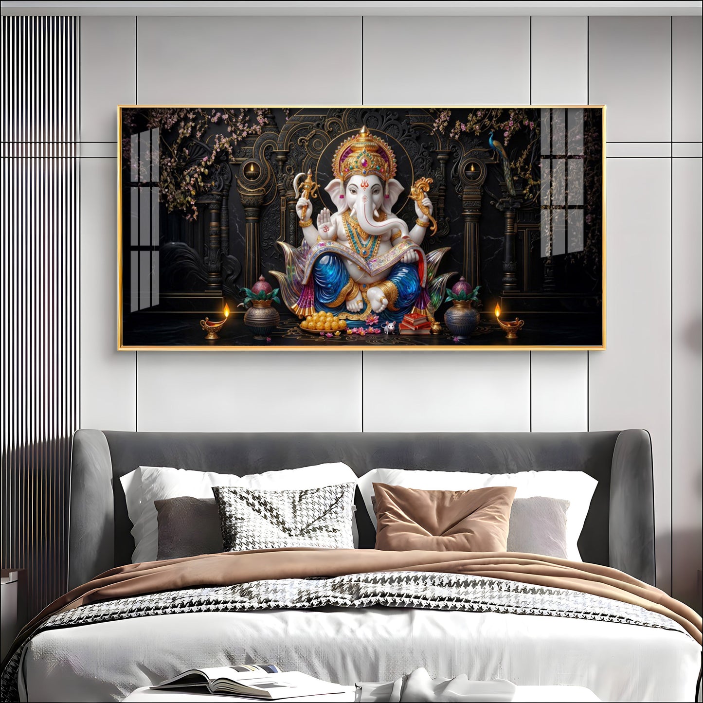 Ganesha Seated On A Lotus Premium Acrylic Horizontal Wall Art
