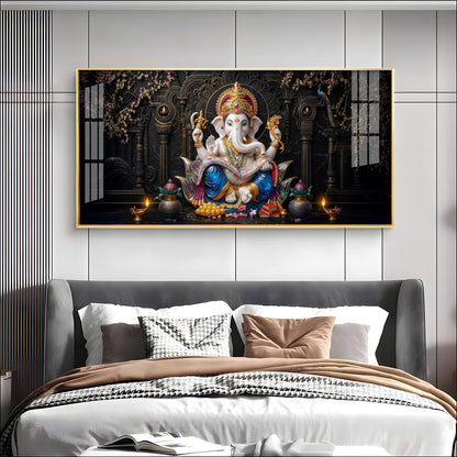 Ganesha Seated On A Lotus Premium Acrylic Horizontal Wall Art