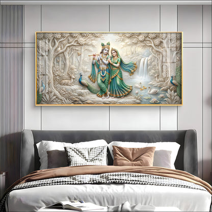 Radha Krishna Standing Together Premium Acrylic Horizontal Wall Art
