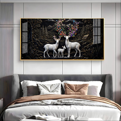 Family of Deer With Colorful Antlers Premium Acrylic Horizontal Wall Art