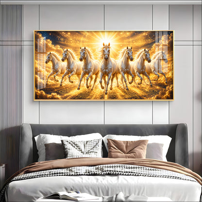 Beautiful Seven White Horses Premium Acrylic Horizontal Wall Art