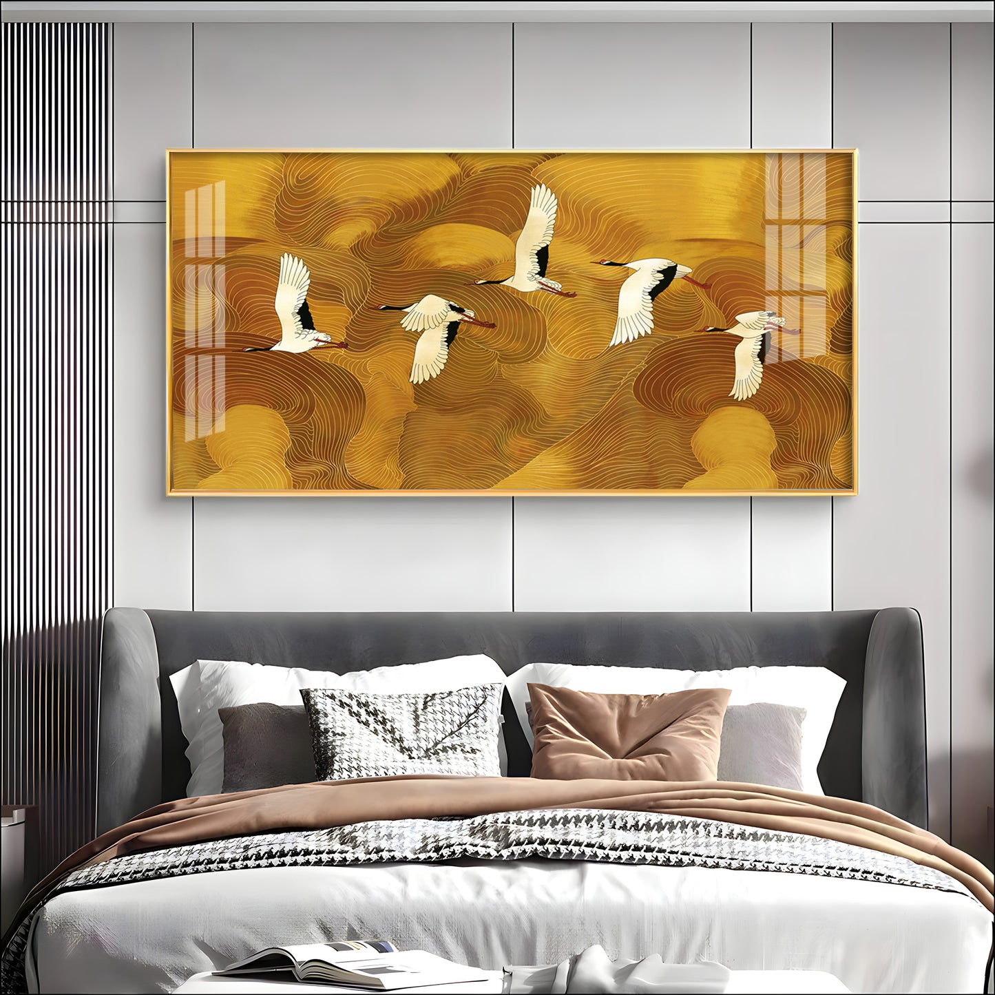 Flying Crane Birds Premium Acrylic Horizontal Wall Art