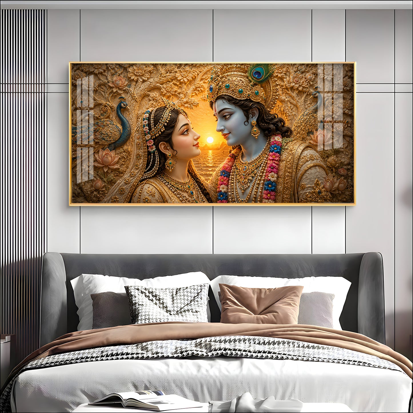 Shri Radha Krishna Gazing Intimately Premium Acrylic Horizontal Wall Art