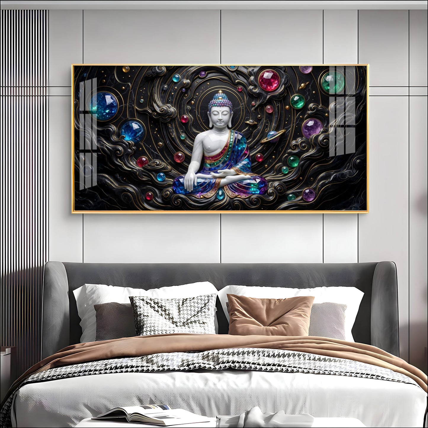 Divine Buddha With Crystal Spheres Premium Acrylic Horizontal Wall Art