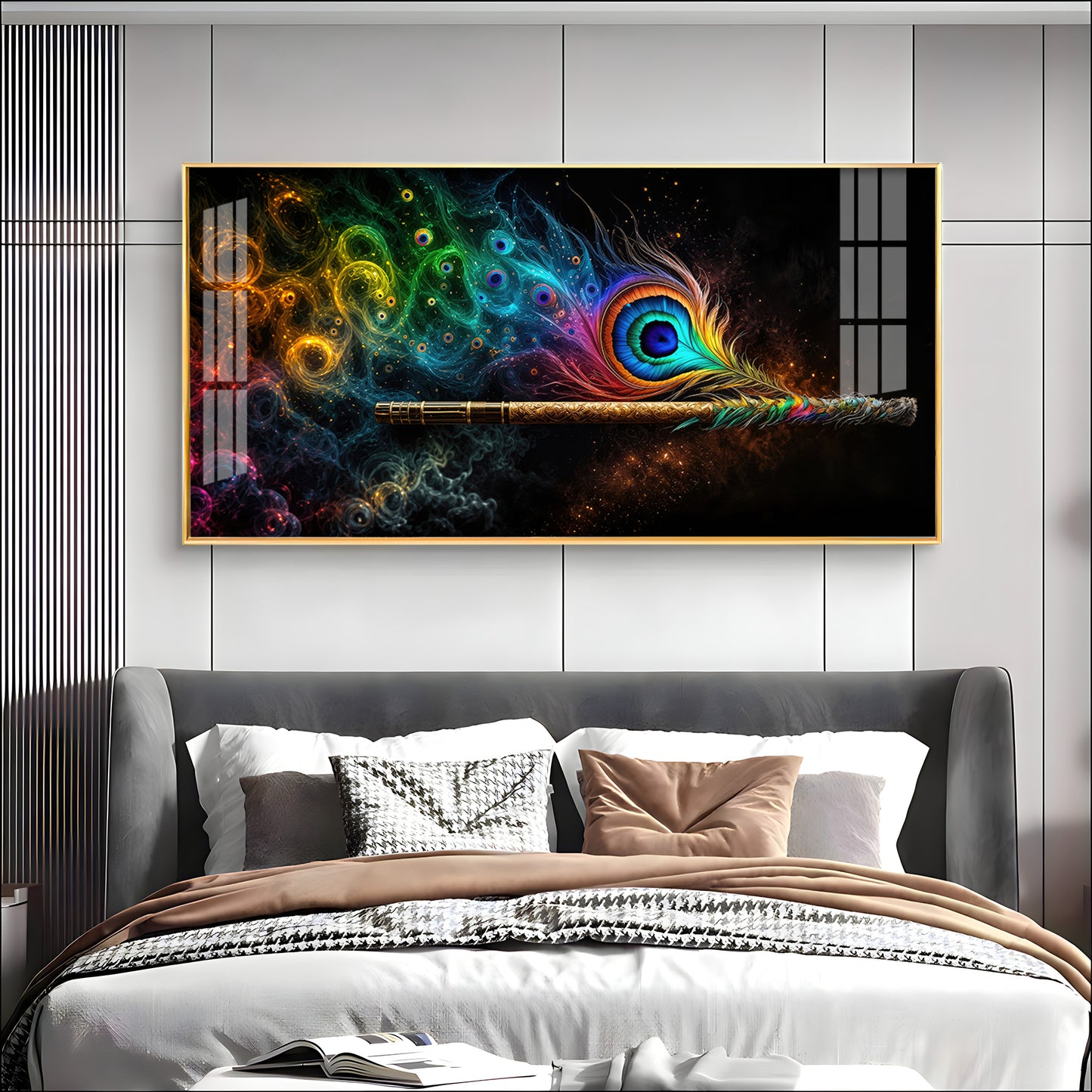 Divine Krishna Coverts Illumination Premium Acrylic Horizontal Wall Art