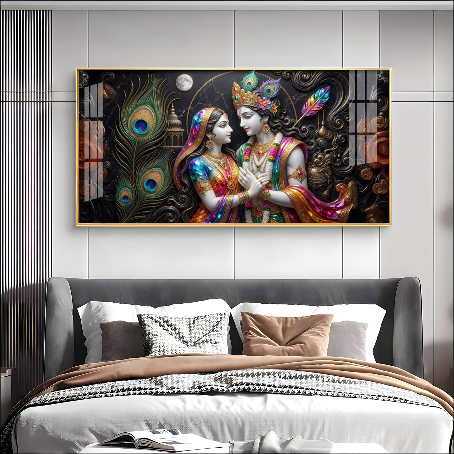 Blissful Radha Krishna Premium Acrylic Horizontal Wall Art