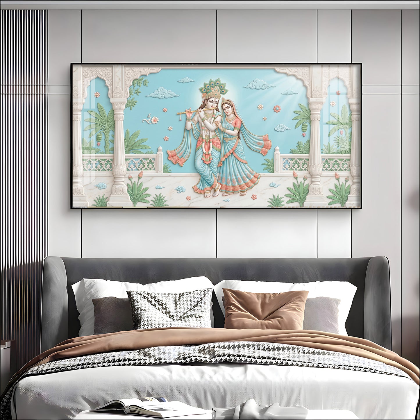 Beautiful Radha Krishna With Flute Premium Acrylic Horizontal Wall Art