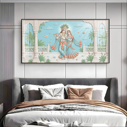 Beautiful Radha Krishna With Flute Premium Acrylic Horizontal Wall Art