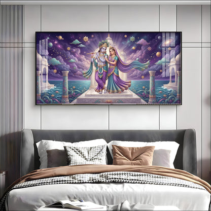 Radha Krishna Moonlit Dance Premium Acrylic Horizontal Wall Art