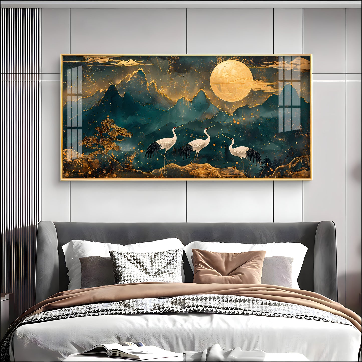 Cranes In Moonlight Premium Acrylic Horizontal Wall Art