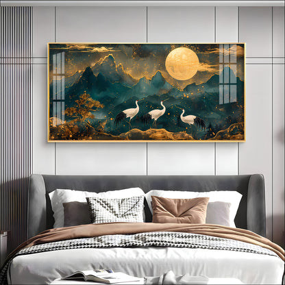 Cranes In Moonlight Premium Acrylic Horizontal Wall Art