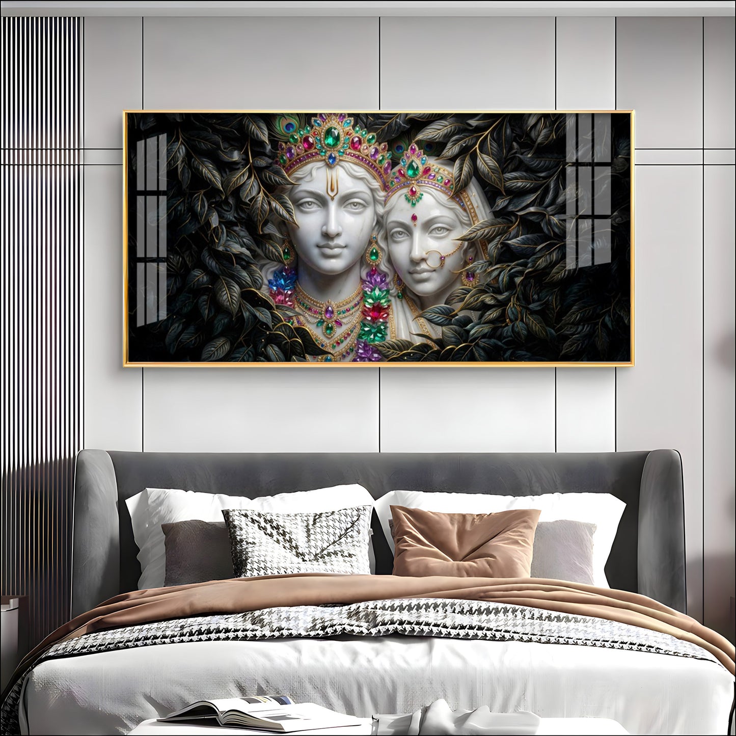 Love's Reflection with Radha and Krishna Duo Premium Acrylic Horizontal Wall Art
