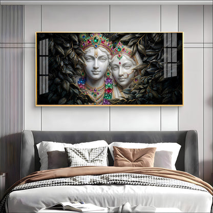 Love's Reflection with Radha and Krishna Duo Premium Acrylic Horizontal Wall Art