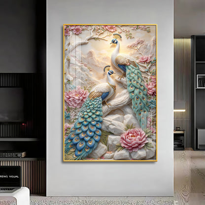 Stylist Peacock and Floral Design Premium Acrylic Vertical Wall Art