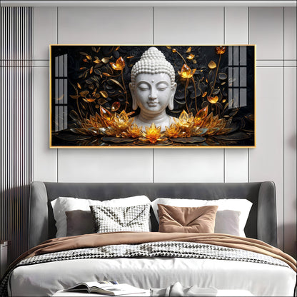 Gold Flower Meditating Buddha Premium Acrylic Horizontal Wall Art