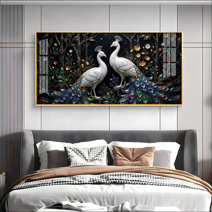 Two White Peacocks With Jewel Tails Premium Acrylic Horizontal Wall Art