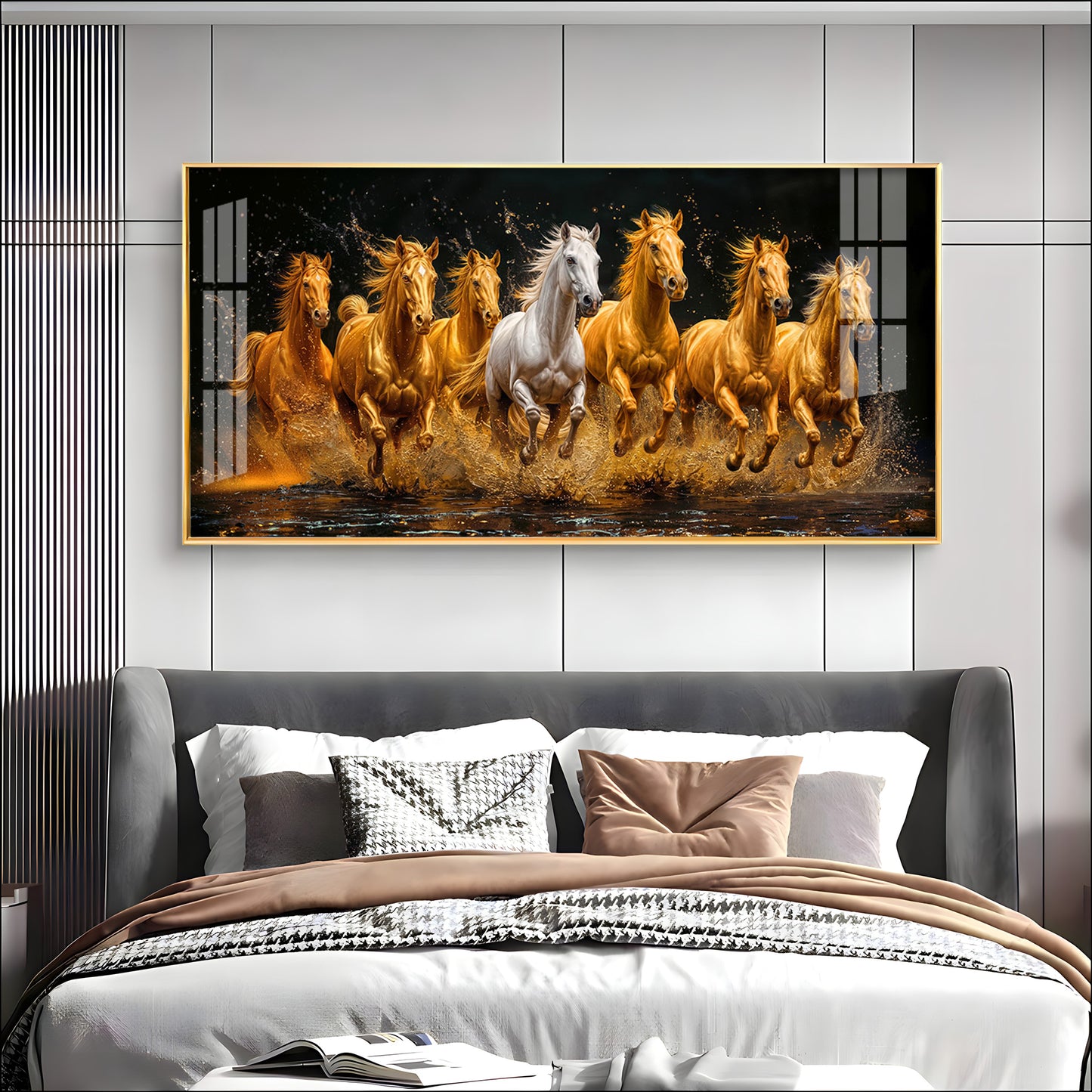 Seven Majestic Horses Premium Acrylic Horizontal Wall Art