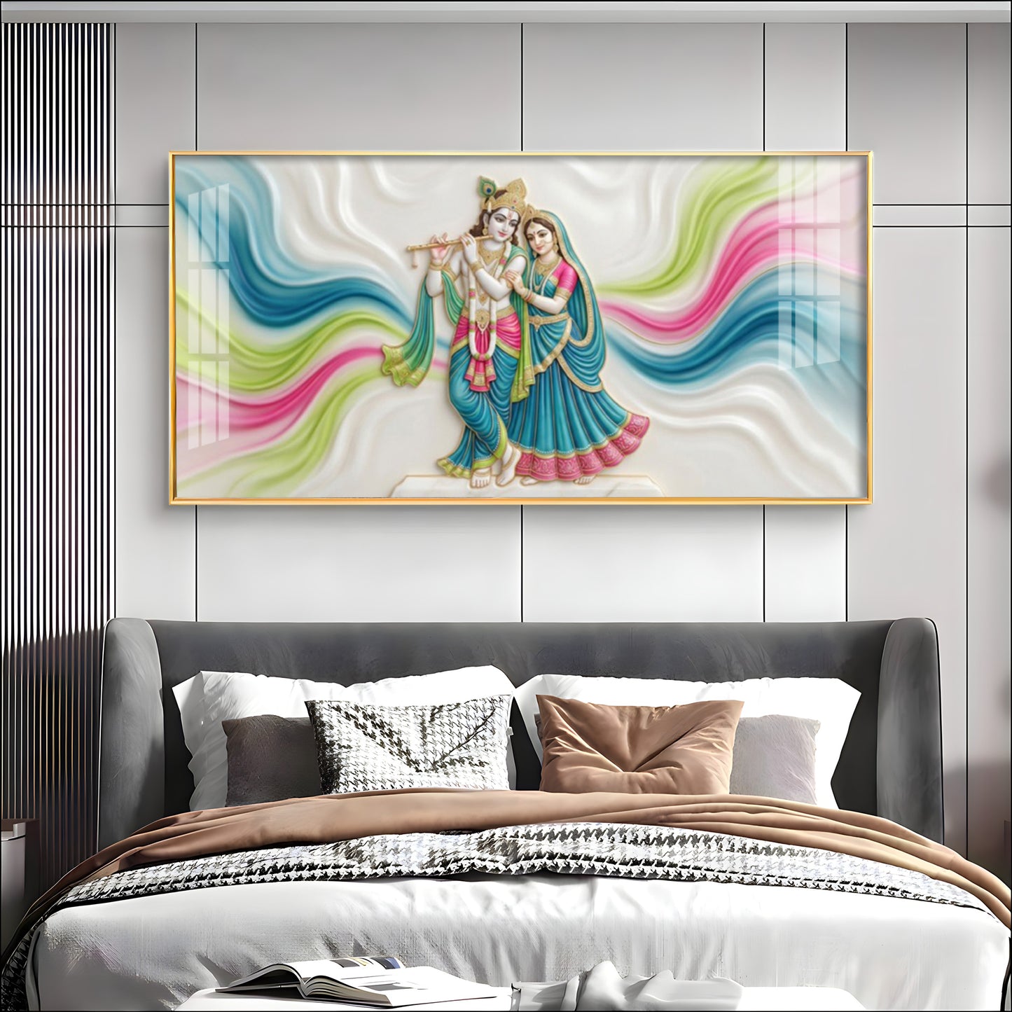 Vibrant Colors Radha Krishna Premium Acrylic Horizontal Wall Art