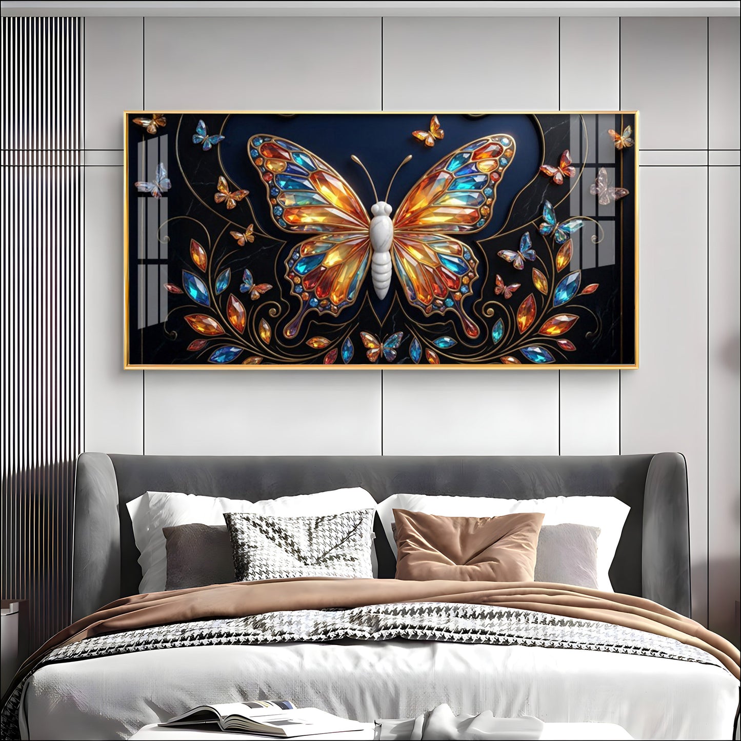 Colorful Butterfly With Stained Glass Effects Premium Acrylic Horizontal Wall Art