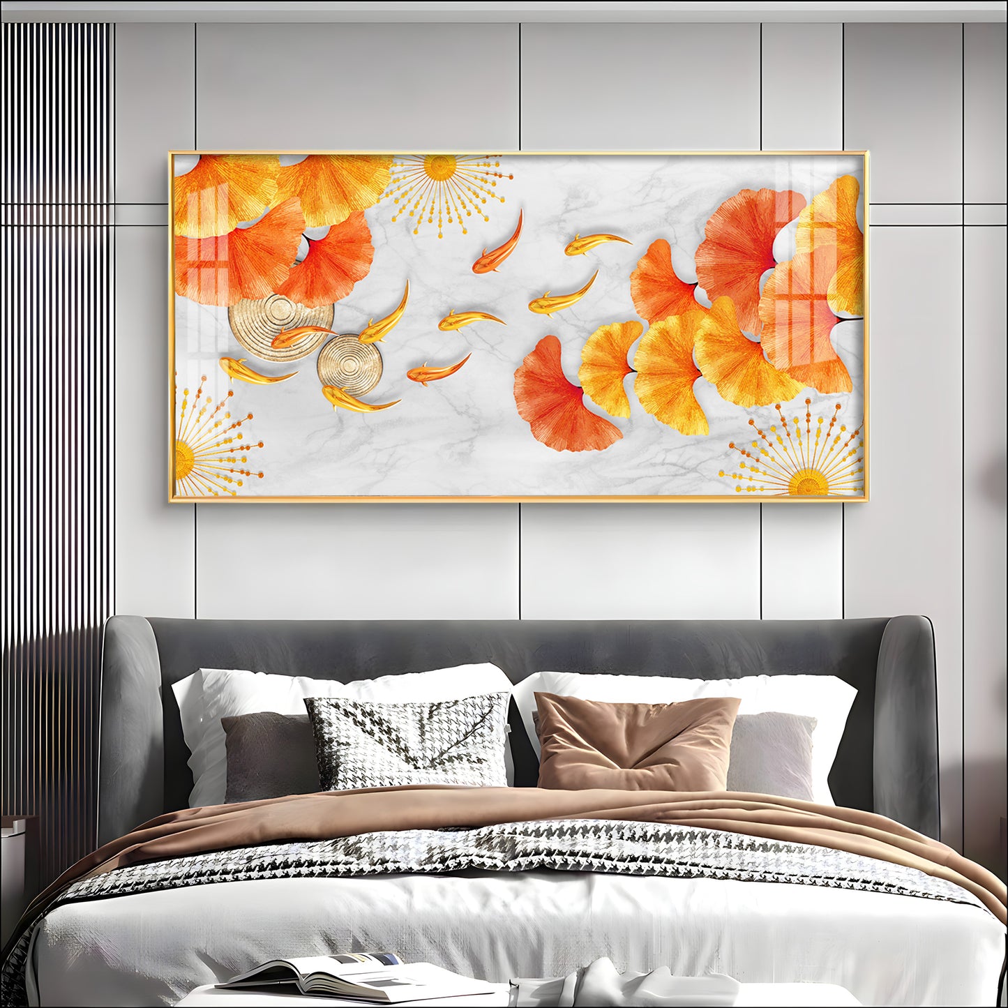 Ginkgo Leaves & Fish Premium Acrylic Horizontal Wall Art