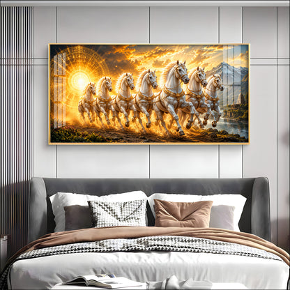 Seven White Horses Premium Acrylic Horizontal Wall Art