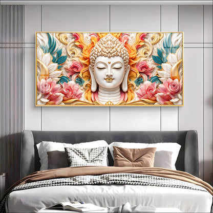 Meditating Buddha In Floral Premium Acrylic Horizontal Wall Art