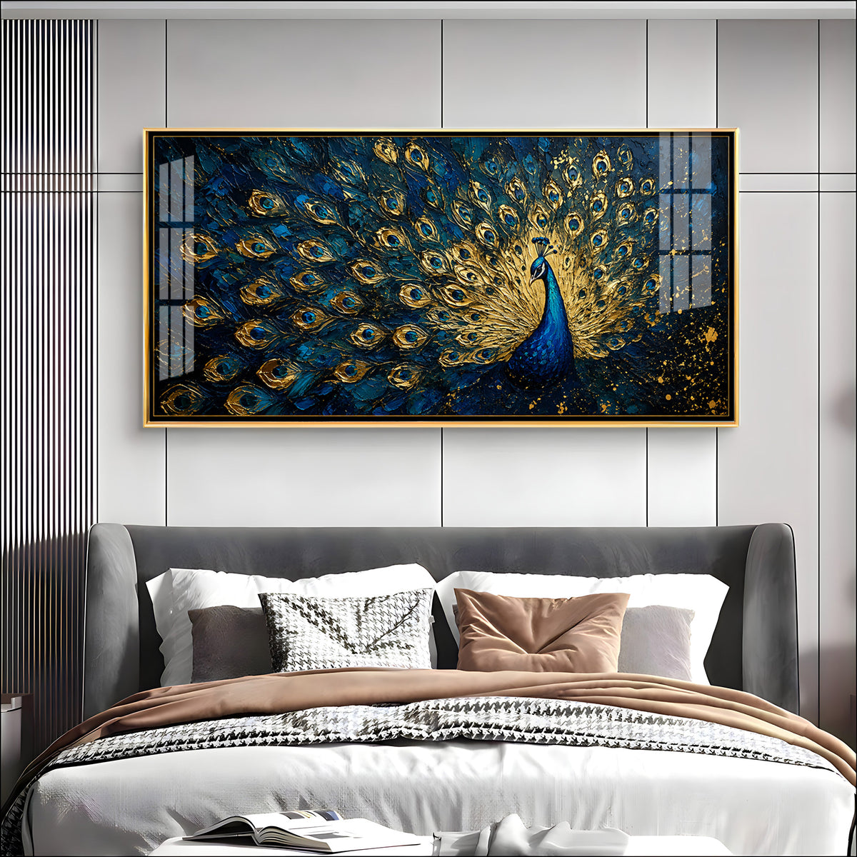 Textured Royal Peacock Premium Acrylic Horizontal Wall Art
