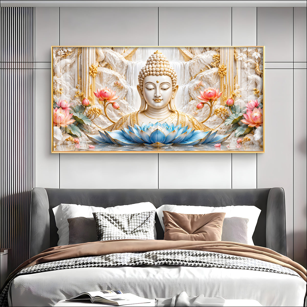 Buddha With Blue Lotus Premium Acrylic Horizontal Wall Art