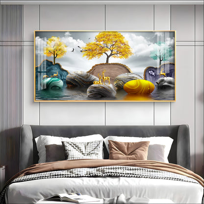 Radiant Golden Trees Premium Acrylic Horizontal Wall Art