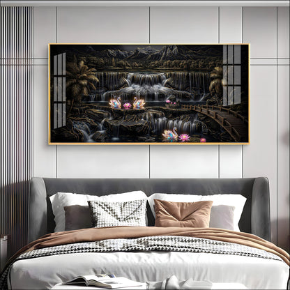Multi-Tiered Waterfalls Swan Lake Premium Acrylic Horizontal Wall Art