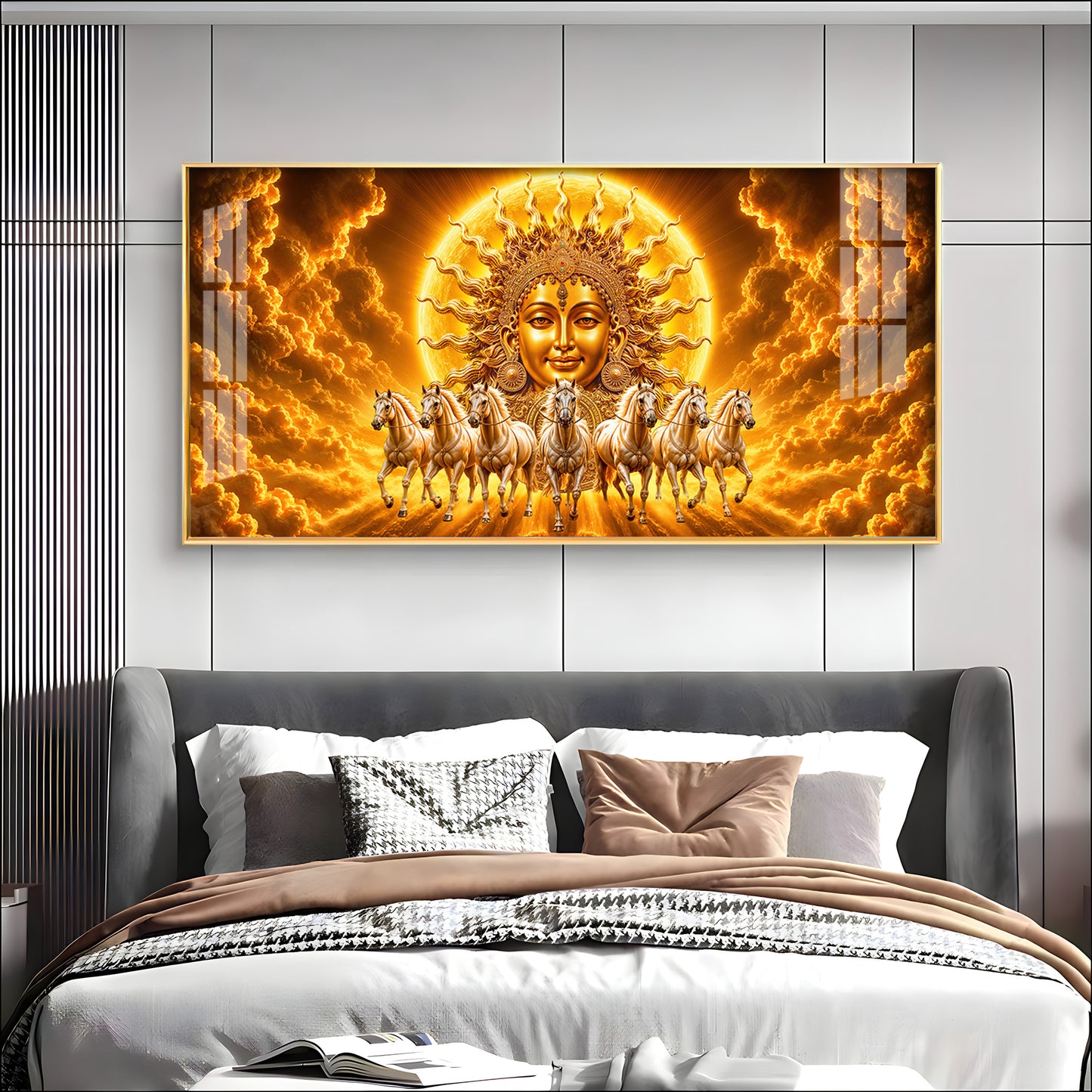 Surya Dev Running Horses Premium Acrylic Horizontal Wall Art