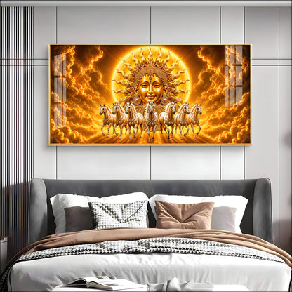 Surya Dev Running Horses Premium Acrylic Horizontal Wall Art