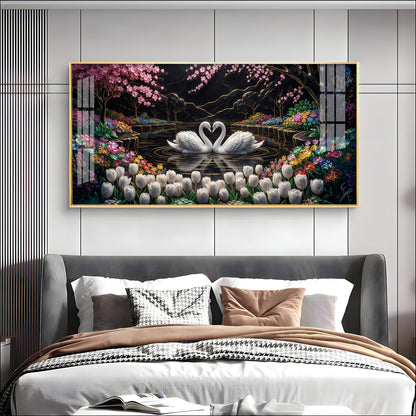 Romantic Swan Lake Love Birds Premium Acrylic Horizontal Wall Art