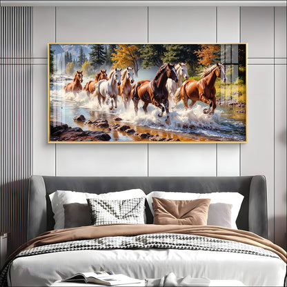 Running Horses in River Premium Acrylic Horizontal Wall Art