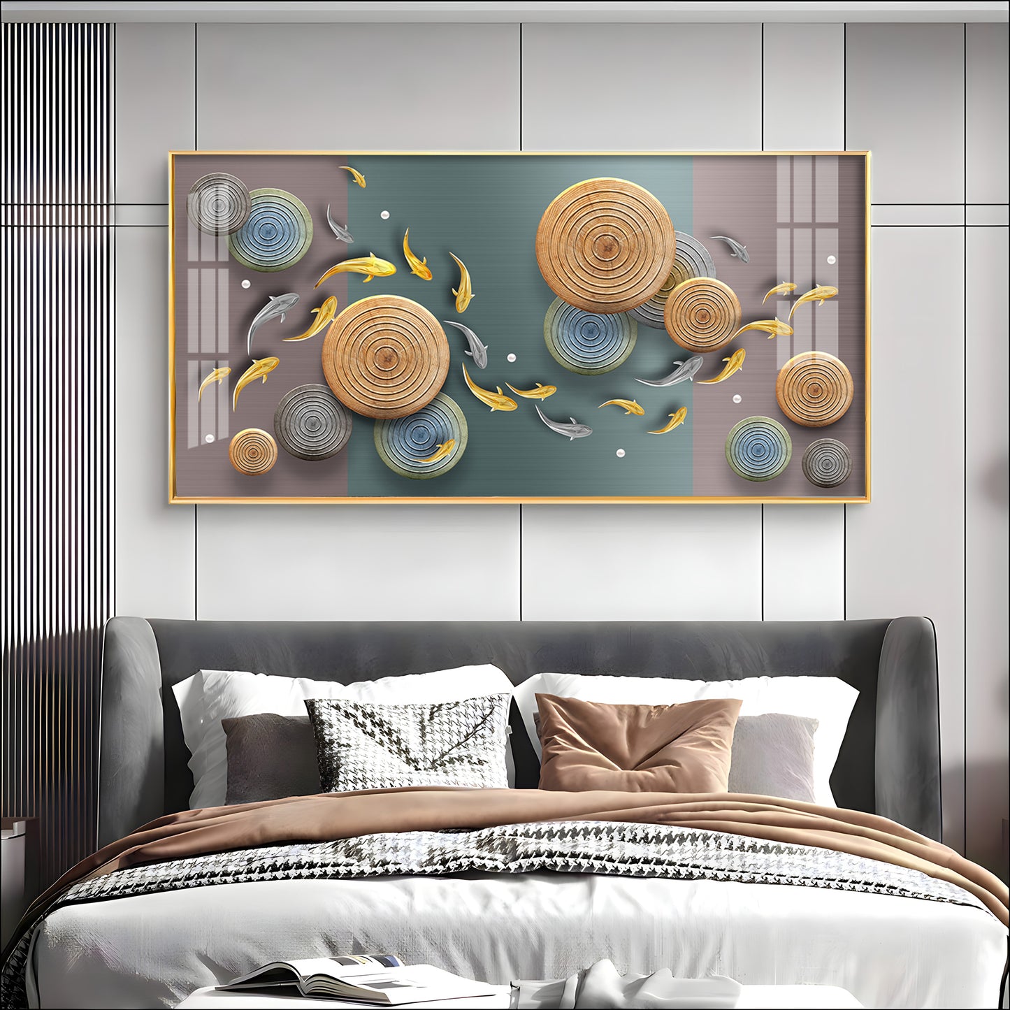 Koi Fish & Concentric Circular Premium Acrylic Horizontal Wall Art