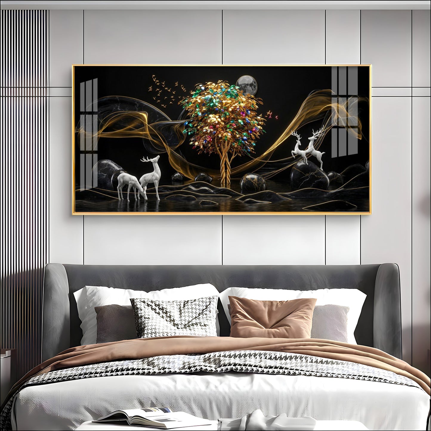 Deer & Bird Oasis Premium Acrylic Horizontal Wall Art