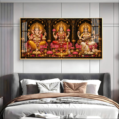 Maa Lakshmi, Saraswati & Ganesha Ji Premium Acrylic Horizontal Wall Art